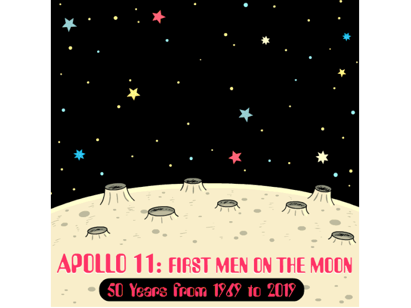Apollo 11 Anniversary - Animated Gif animated apollo design digital gif humor humorous illustration joe rocco kids logo science space ui whimsical