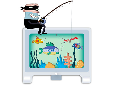 "Phishing" Illustration for The San Diego Union-Tribune digital humorous illustration joe rocco newspaper phishing whimsical