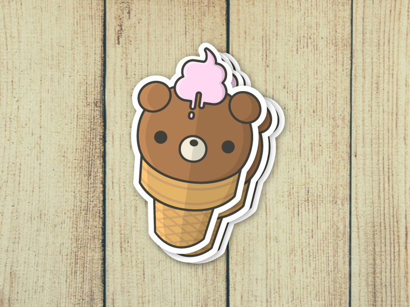 Ice Cream Bear Sticker Mockup chibi kawaii bear ice cream illustration stickermule stickers