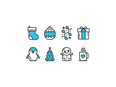 Christmas Icons Full Set christmas christmas lights christmas tree cute gift line icons mug ornament penguin present snowman stocking