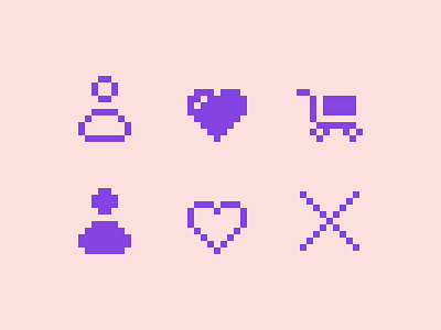 Ecommerce Pixel Icons 8 bit account cart ecommerce favorite icons menu pixel wishlist