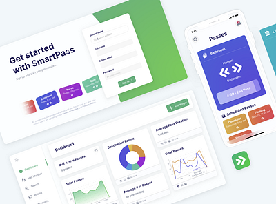 SmartPass Digital Hall Pass - Multi-Platform app card clean dashboard design edtech education green onboarding sign up signup ui ui ux ux web widgets