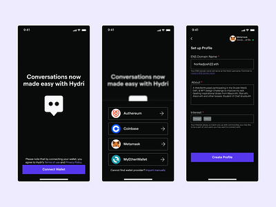 Social Messaging dApp - Onboarding screens bitcoin blockchain dapp defi design ethereum figma user experience web3