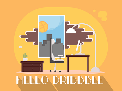 Hello Dribbble ! animation bedroom debuts debutshot hello hello dribbble illustration nightfall start sunrise vector work workroom