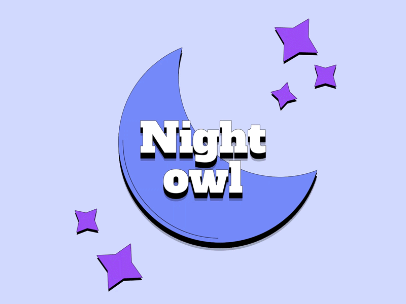 Night owl lloping animation 2d 2d animation animation color design illustration lettering moon typography vector