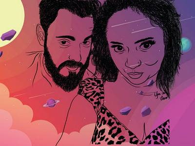 Andrew & Keisha in Space adobe adobe illustrator art design digital digital art digital drawing drawing illustrator