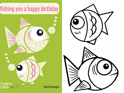 Fishes Card for TogetherCards.com art birthday card design celebration design digital drawing fish fishes fonts illustration layout leaving togethercards words
