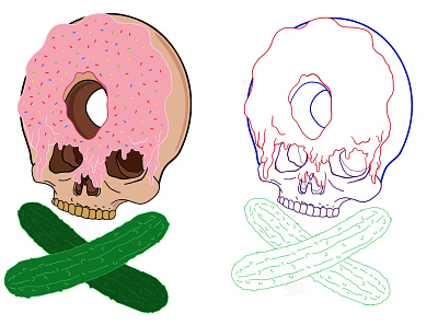 Skull With Extra Sprinkles And Pickles On The Side adobe adobe illustrator art design digital digital art digital drawing digital illustration digital painting donut doughnut drawing graphic illustration illustrator pickle pickles skull skull and crossbones skull art