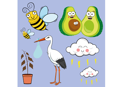 Characters for LeavingCard.com adobe illustrator art avocados bumble bees card design design digital drawing graphic graphic design illustration illustrator stork