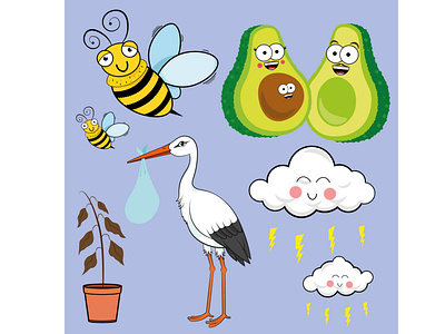 Characters for LeavingCard.com adobe illustrator art avocados bumble bees card design design digital drawing graphic graphic design illustration illustrator stork