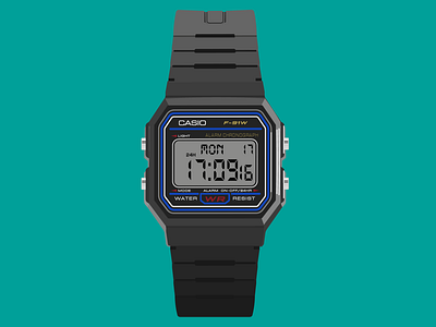 Casio F91W-1 Watch (Recreated in Adobe Illustrator)