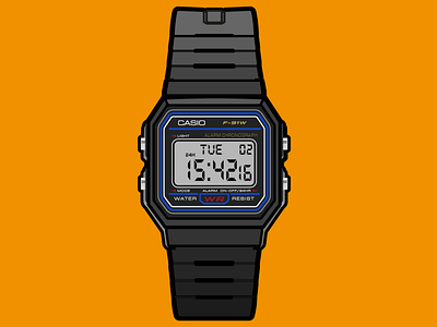 Casio F91W-1 Watch (Adobe IllustratorRecreates)(Simpler Style)