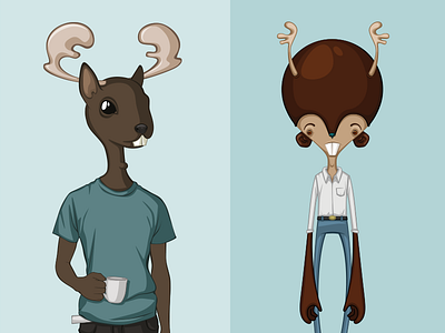 Left or right? 2d animal character design illustration
