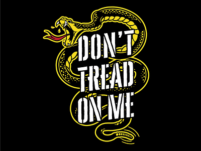 Don't Tread On Me Tee Design apparel design black branding edgy illustration lettering military patriotic rattlesnake snake sports tee design usa vector