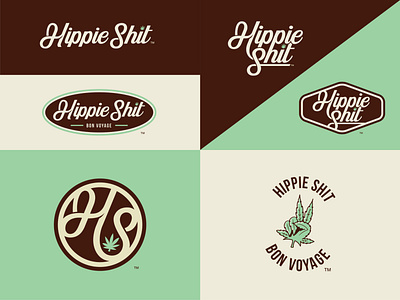 Hippie Shit Branding Pack badge branding brown green groovy hippie illustration lettering marijuana mascot retro script typography weed