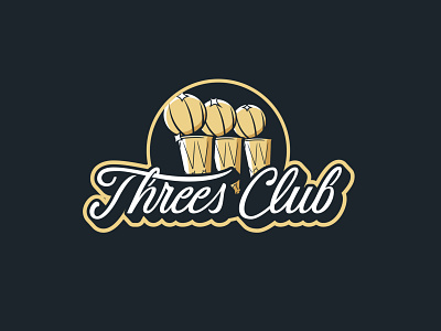 Threes Club badge branding design illustration lettering lifestyle brand script sports typography vector