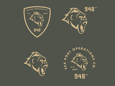Army 948th Logo Pack armed forces army badge branding character design edgy gorilla green illustation lockup logo marines mascot military navy sleek sports typography u.s.
