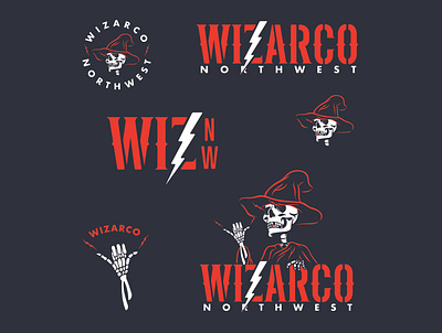 Wizarco Branding System badge black bolt branding futura hang loose lightning lockup neon orange portrait stencil typography vector wip wizard wordmark