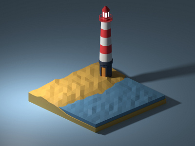 Lonely lighthouse on a sandy beach blender blender 3d blender3d blender3dart clean flat low poly lowpoly lowpolyart vector