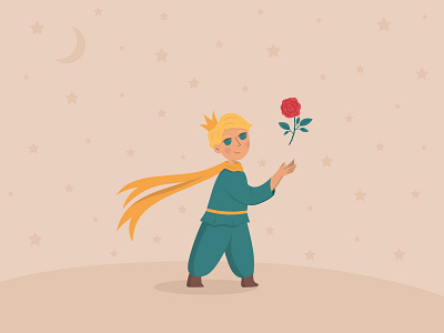 The little prince with rose character childrens illustration design flat illustration prince rose vector