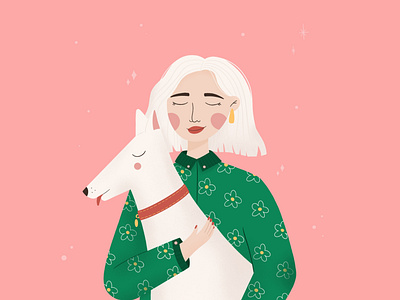 Girl with dog 2d animal art beautiful challenge character design digital flat flower funwithfaces girl illustration minimal procreate simple summer woman