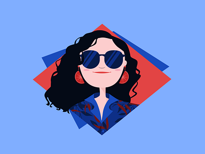 Modern girl in sunglasses art blue character color palette colors design flat girl character illustration illustrator modern red vector