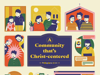 Community in Christ christian church community digital editorial family icon illustration people vector