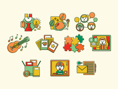 Festival Icons (.GIF) book card children education guitar icon illustration indonesia kid planet puzzle vector