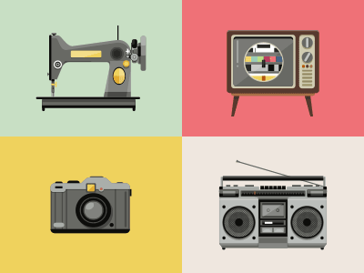 Vintage Things (.GIF) animation camera digital editorial icon illustration machine radio television vector vintage