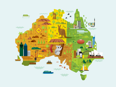 Australia animal architecture australia building digital illustration island map vector world