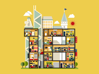 18 Hostels architecture asia building digital editorial hongkong icon illustration magazine vector yellow