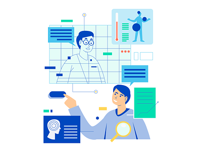 health monitor artificial intelligence blue digital doctor editorial healthcare illustration illustrator ui vector