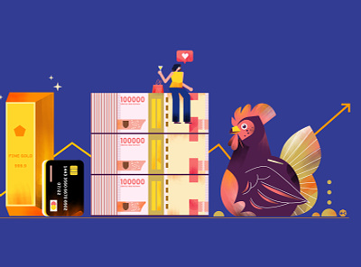 money and gold adobe illustrator chicken design digital editorial illustration indonesia jakarta money