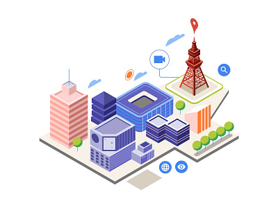 city mapping architecture building city digital editorial google icon illustration tokyo vector