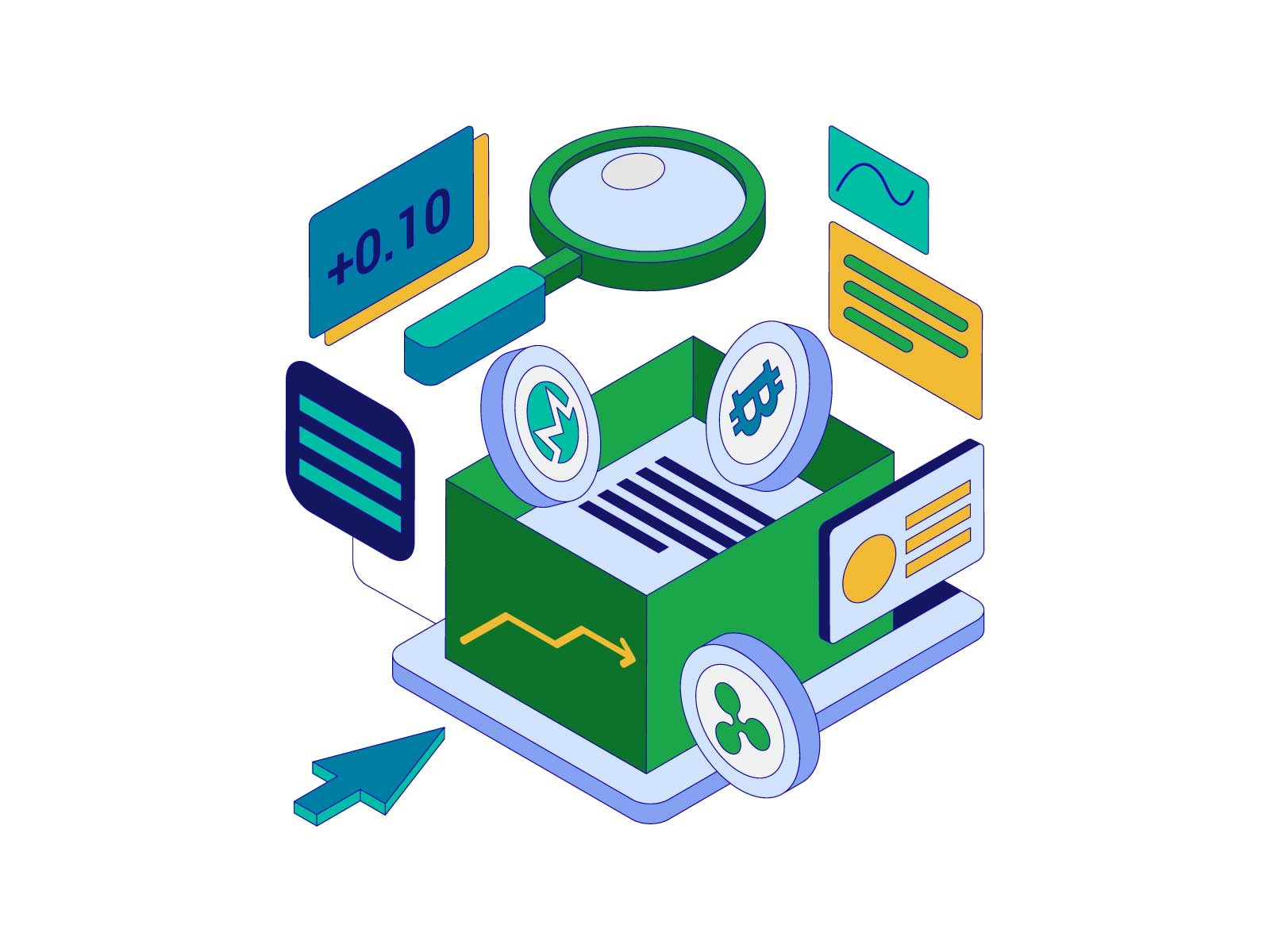 info crypto bitcoin cryptocurrency digital green icon illustration indonesia isometric money vector