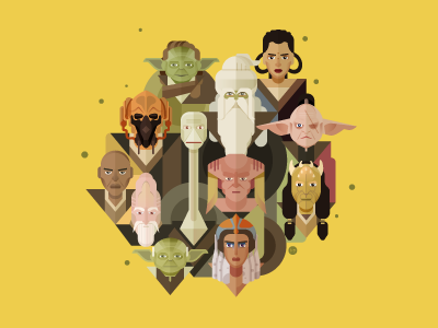 12 Jedi Masters character digital illustration illustrator jedi star starwars wars yellow yoda