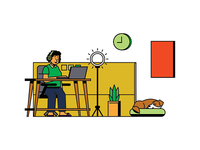 work from home covid19 digital dog icon illustration indonesia office vector wfh work