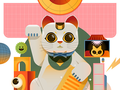 Maneki Meowth cat cryptoart design digital editorial hicetnunc icon illustration japan vector