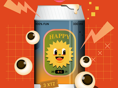 HAPPY AND FUN O1 beer digital editorial icon illustration nft red sun thunder vector