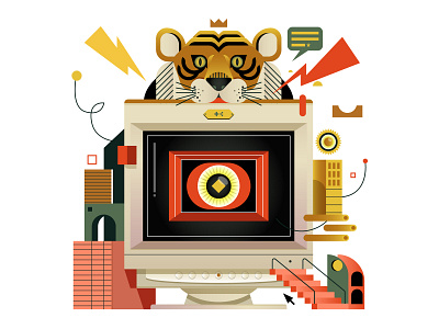 Monitor Tiger digital editorial icon illustration indonesia monitor retro tiger vector vintage