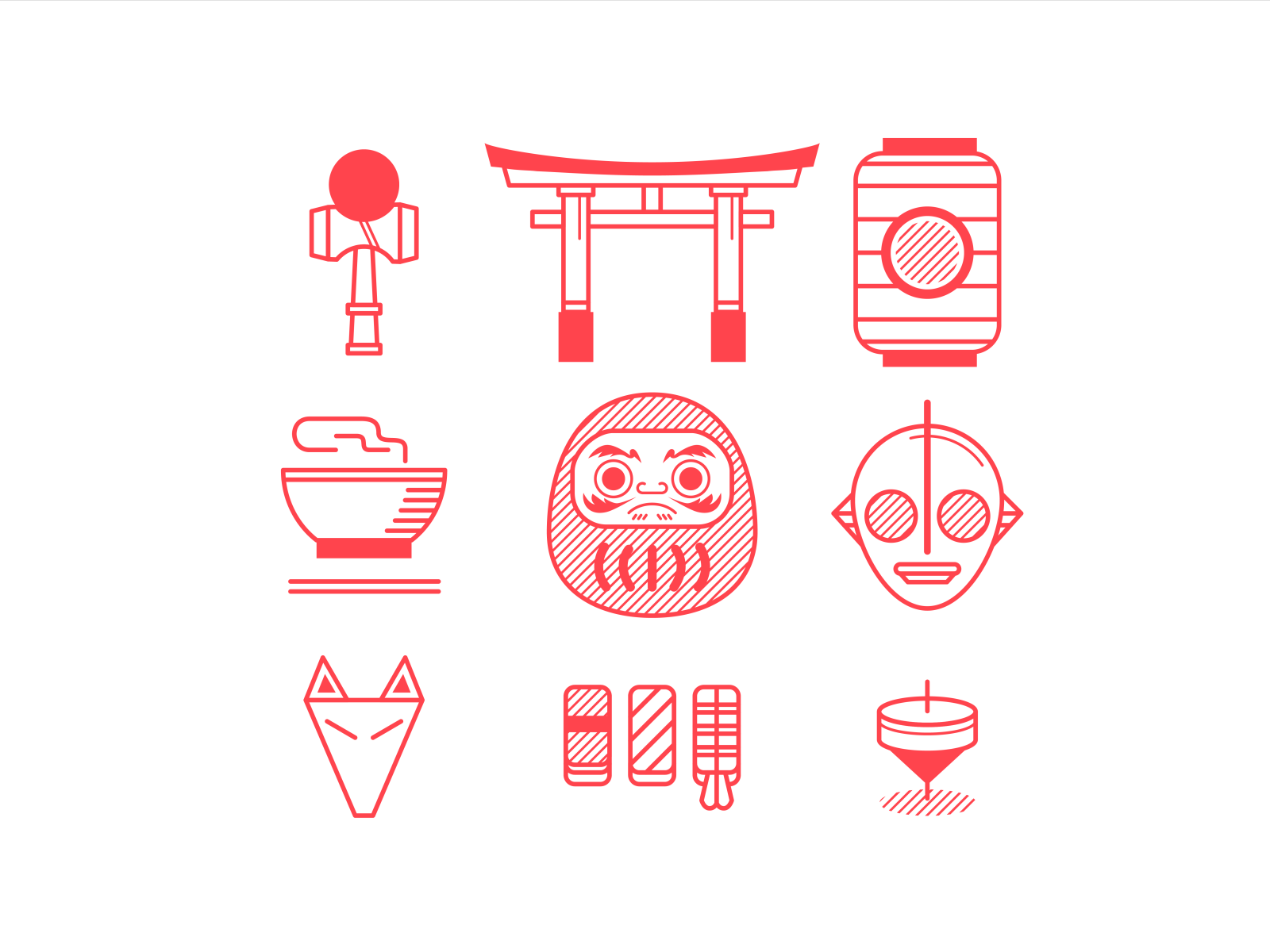 Japan Icons city digital icon illustration japan kyoto minimal red simple tokyo vector