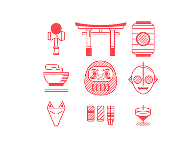 Japan Icons city digital icon illustration japan kyoto minimal red simple tokyo vector