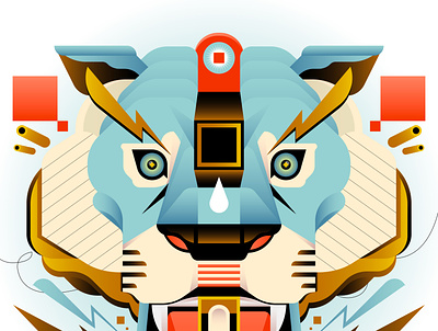 Water Tiger animal architecture blue design digital geometric icon illustration indonesia tiger vector water