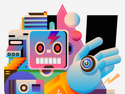 Pink Robot character design digital icon illustration illustrator phone pink retro robot triangle vector