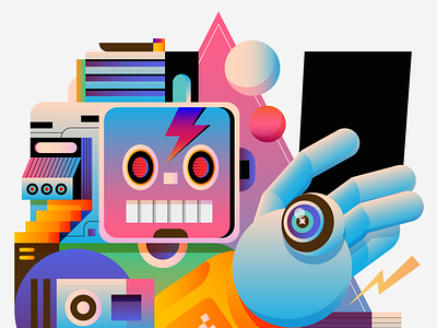 Pink Robot character design digital icon illustration illustrator phone pink retro robot triangle vector