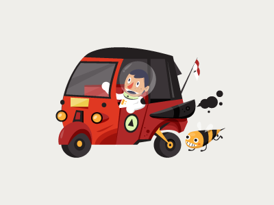 Astronaut and the bee animal astronaut bajaj bee digital flat icon illustration indonesia red vector vehicle