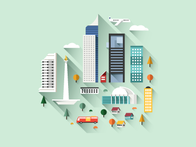 Jakarta Metro City city cover flat design green icon illustration illustrator indonesia magazine
