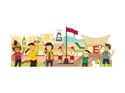Google Doodle cat digital doodle flag google house illustrator indonesia kids people tommy chandra vector