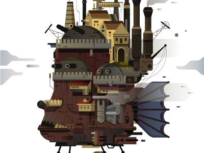 Moving Castle castle flat design ghibli illustrator miyazaki steampunk vector