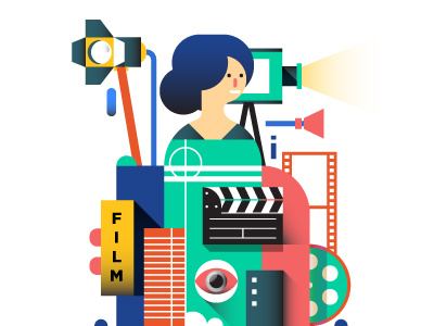 movie festival part 1 color eye festival film flat geometry girl gradient illustration indonesia movie youth